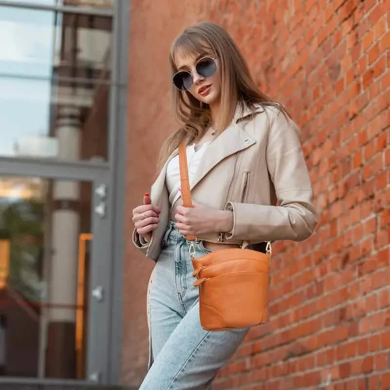 Premium Genuine Cowhide Leather Crossbody Bag