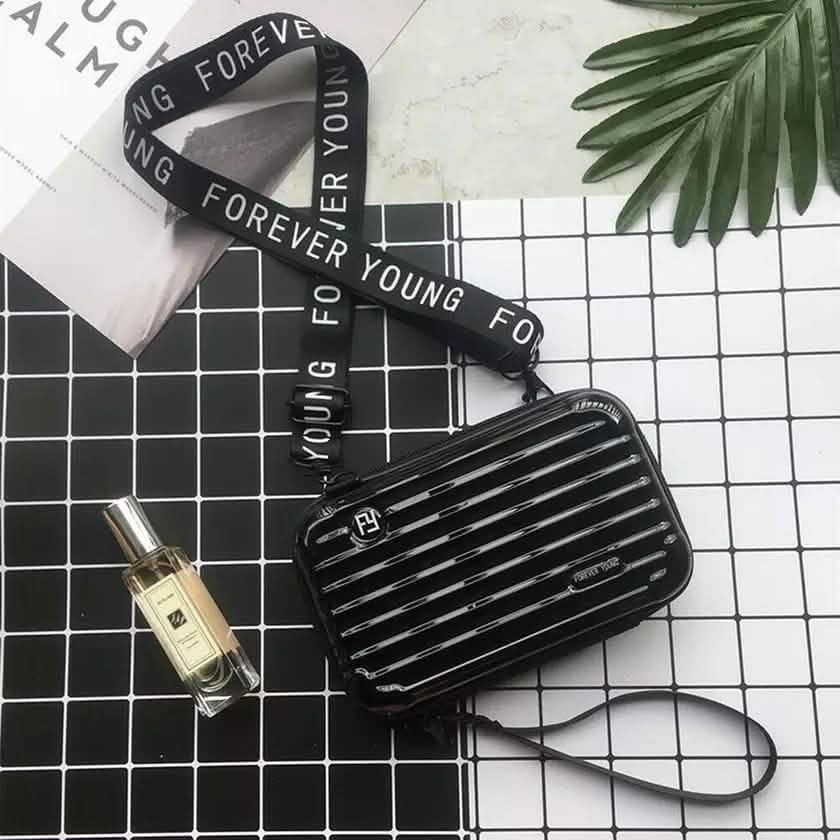 Women Suitcase Box Shape Crossbody Shoulder Bag Letter Band Travel Carrying