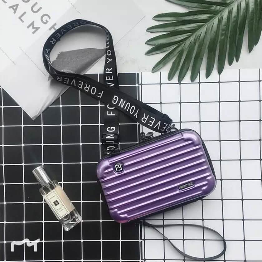 Women Suitcase Box Shape Crossbody Shoulder Bag Letter Band Travel Carrying